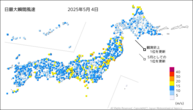 4日の最大瞬間風速の分布図