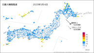 6日の最大瞬間風速の分布図