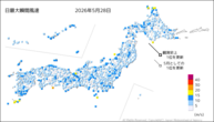 昨日の最大瞬間風速の分布図