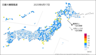 17日の最大瞬間風速の分布図