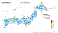 一昨日の最大瞬間風速の分布図
