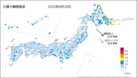 28日の最大瞬間風速の分布図