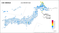昨日の最大瞬間風速の分布図