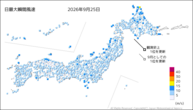 25日の最大瞬間風速の分布図