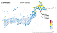 昨日の最大瞬間風速の分布図