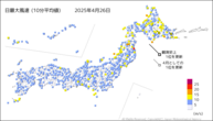 26日の最大風速（10分平均値）の分布図