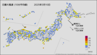 今日の最大風速（10分平均値）の分布図