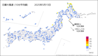 13日の最大風速（10分平均値）の分布図