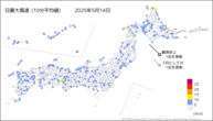 一昨日の最大風速（10分平均値）の分布図