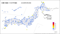 昨日の最大風速（10分平均値）の分布図