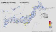 今日の最大風速（10分平均値）の分布図