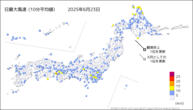 昨日の最大風速（10分平均値）の分布図