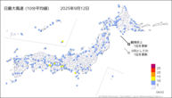 12日の最大風速（10分平均値）の分布図