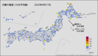 今日の最大風速（10分平均値）の分布図