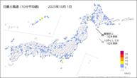 1日の最大風速（10分平均値）の分布図