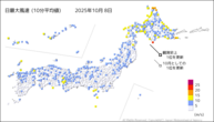 昨日の最大風速（10分平均値）の分布図