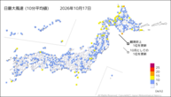 昨日の最大風速（10分平均値）の分布図