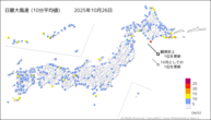 昨日の最大風速（10分平均値）の分布図