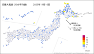 昨日の最大風速（10分平均値）の分布図