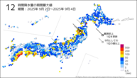 12時間降水量の期間最大値の分布図