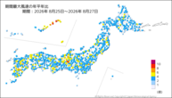 期間最大風速の年平年比の分布図