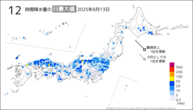 今日の12時間降水量の日最大値の分布図