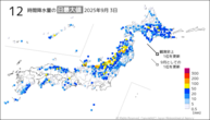 昨日の12時間降水量の日最大値の分布図
