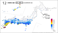 5日の12時間降水量の日最大値の分布図