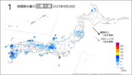 一昨日の1時間降水量の日最大値の分布図