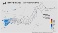 24時間降水量（現在の値）の分布図