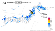 昨日の24時間降水量の日最大値の分布図