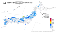 昨日の24時間降水量の日最大値の分布図