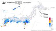 6日の48時間降水量の日最大値の分布図