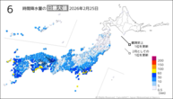 一昨日の6時間降水量の日最大値の分布図