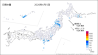 5日の日降水量の分布図