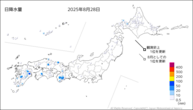 28日の日降水量の分布図