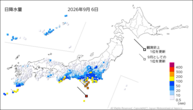 6日の日降水量の分布図