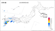 24日の日降水量の分布図