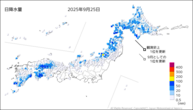 25日の日降水量の分布図