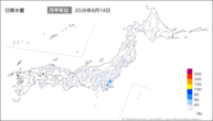 14日の日降水量の分布図