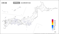 16日の日降水量の分布図