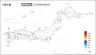 29日の日降水量の分布図
