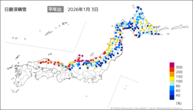 日最深積雪平年比の分布図