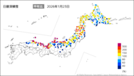 日最深積雪平年比の分布図