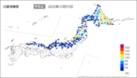 日最深積雪平年比の分布図