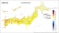 昨日の最低気温の分布図