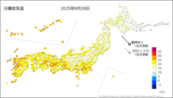 28日の最低気温の分布図