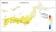 今日の最低気温の分布図