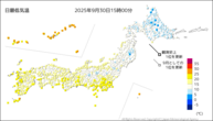 今日の最低気温の分布図