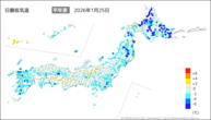 25日の最低気温平年差の分布図